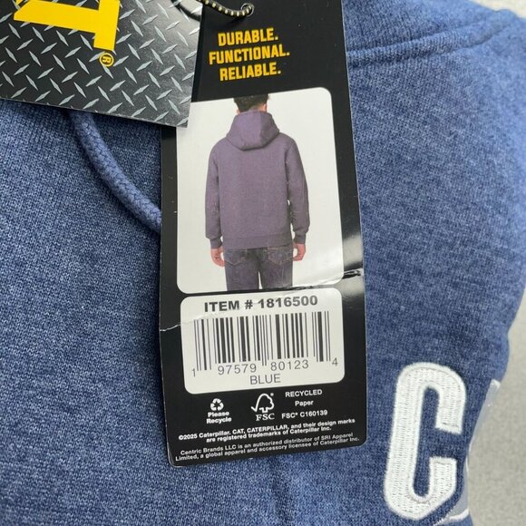NWT CAT Mens Blue Hoodie Sweatshirt L Embroidered Logo Workwear M0115 - Picture 3 of 8